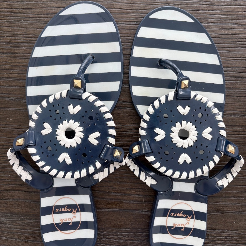 Jack Rogers, Collins Jelly Sandals, navy/white striped, size 8